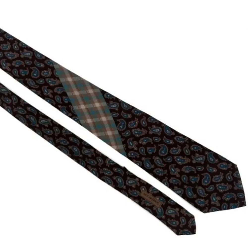 Vintage Gianni‎ Versace Brown Paisley Plaid Silk Mixed Pattern Men’s tie blue